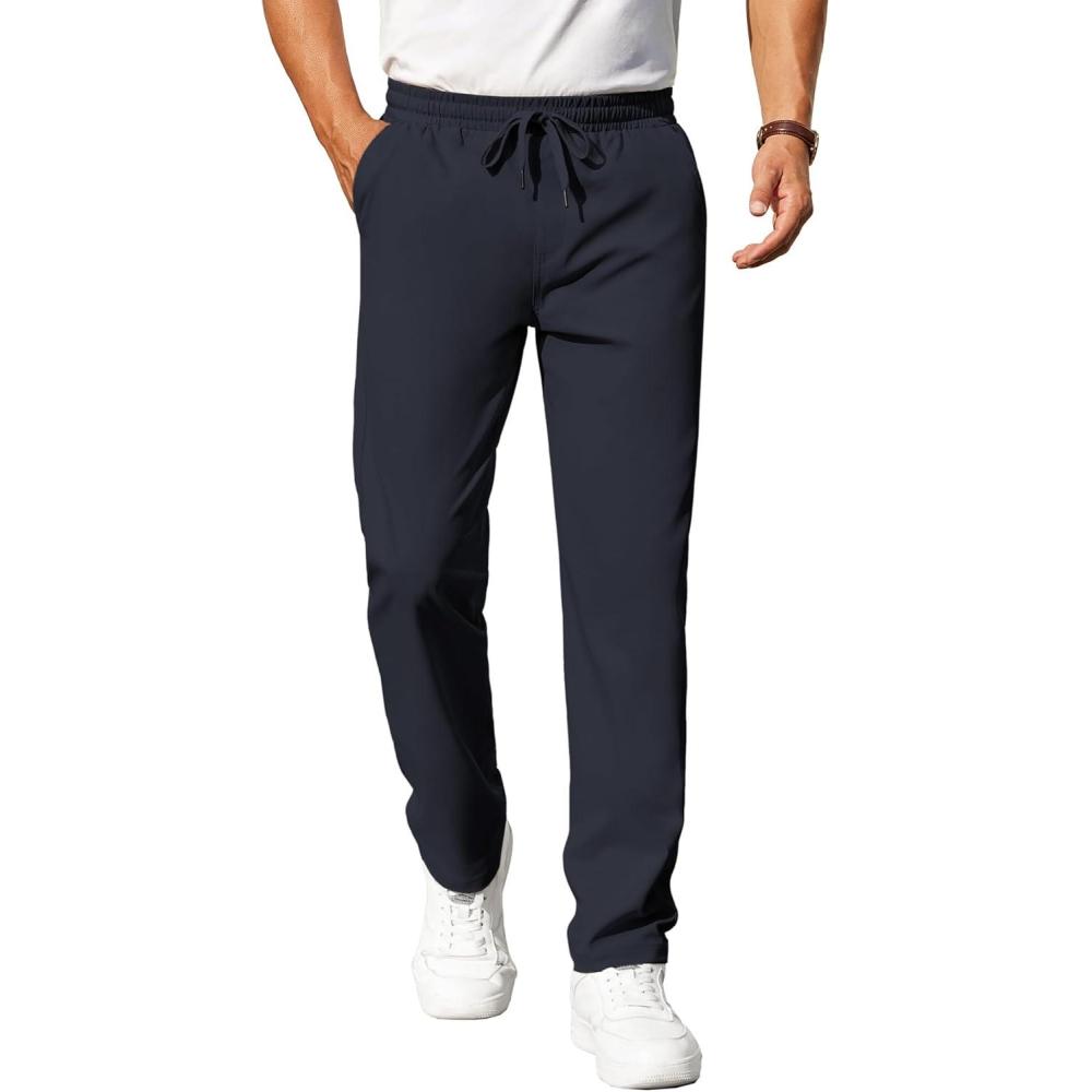imageCOOFANDY Mens Casual Pants Elastic Waist Chino Pants Lightweight Drawstring Pants with PocketsNavy Blue
