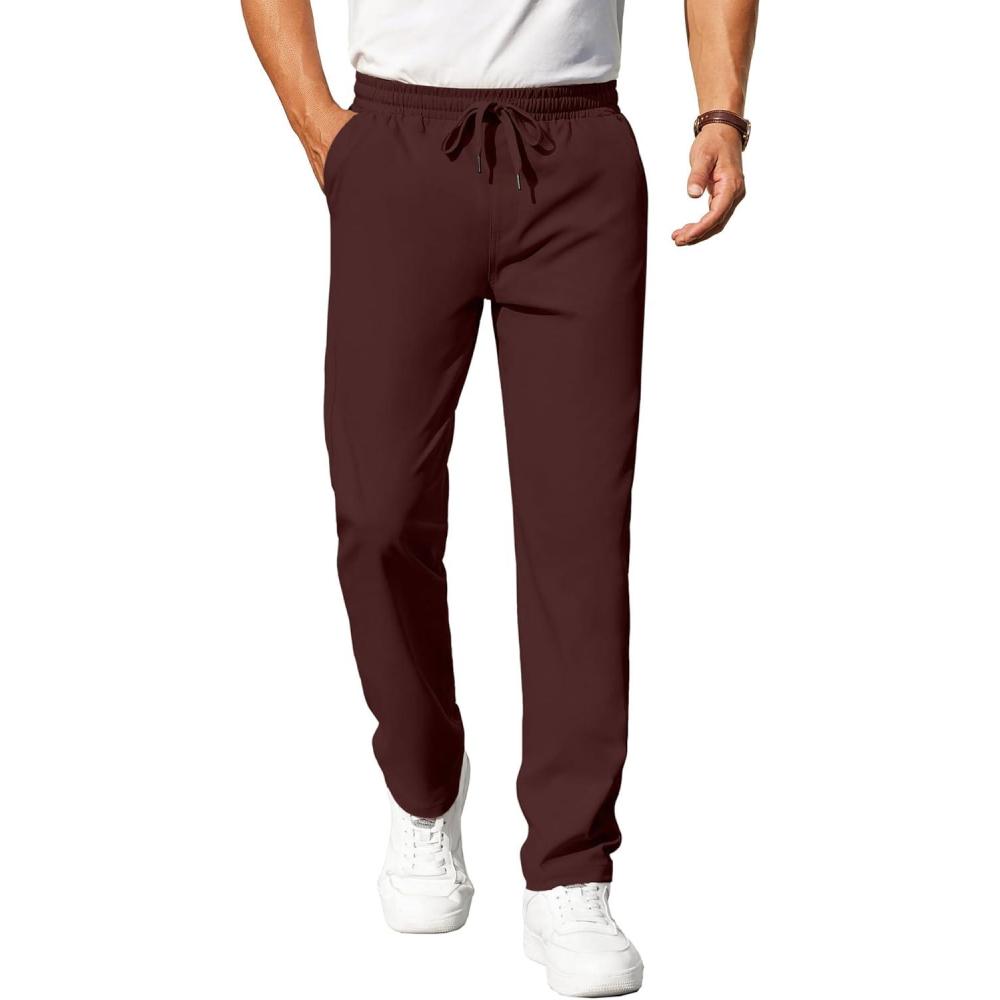 imageCOOFANDY Mens Casual Pants Elastic Waist Chino Pants Lightweight Drawstring Pants with PocketsWine Red