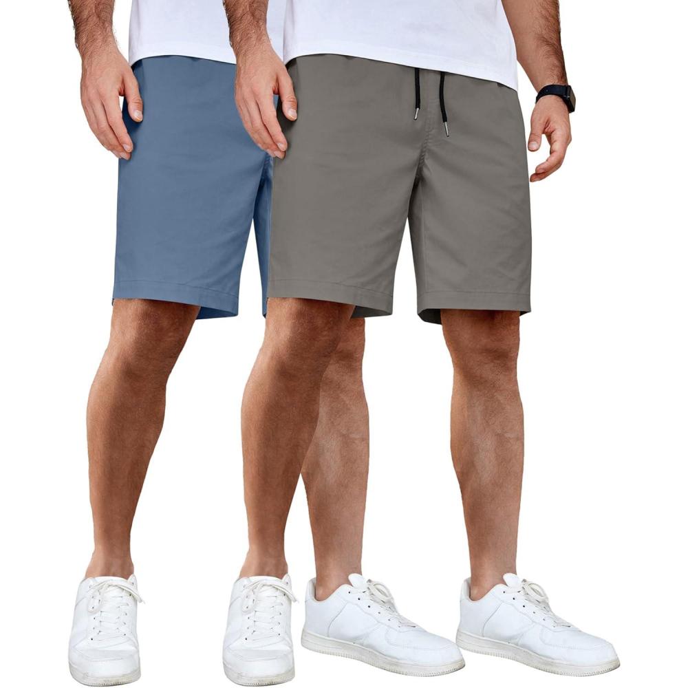 imageCOOFANDY Mens Casual Shorts Cotton Elastic Waist Drawstring Shorts Lightweight Summer Beach Shorts2 Pack  Dark Grey  Denim Blue
