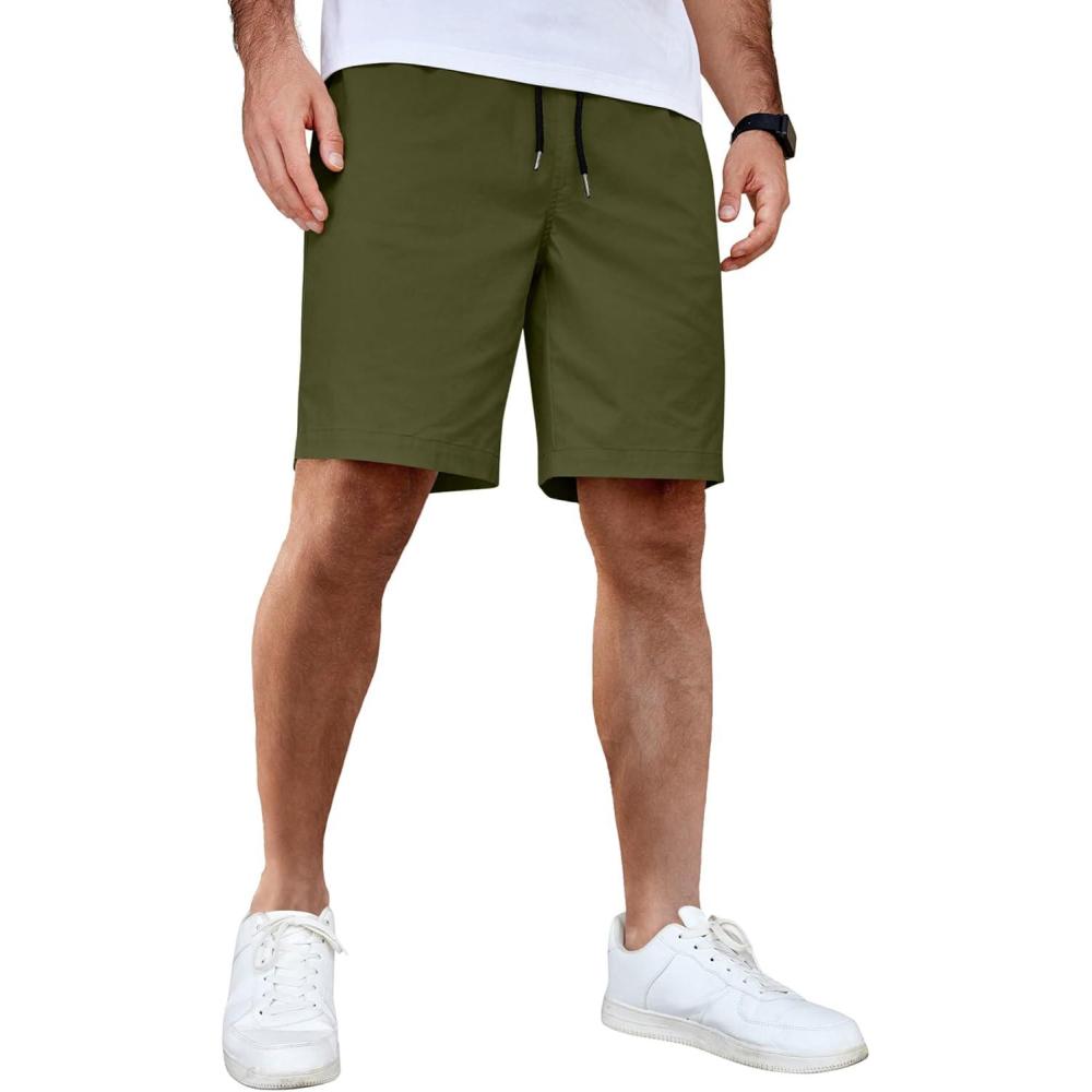 imageCOOFANDY Mens Casual Shorts Cotton Elastic Waist Drawstring Shorts Lightweight Summer Beach ShortsArmy Green