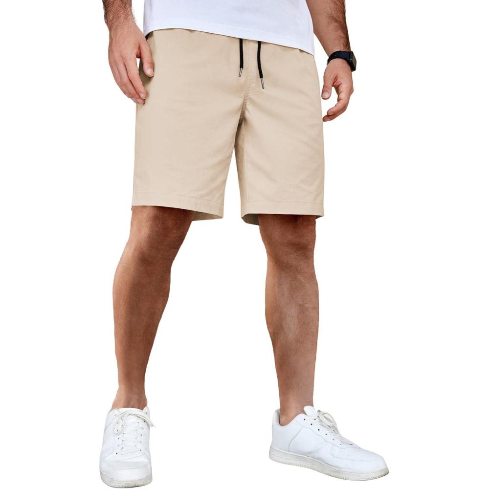 imageCOOFANDY Mens Casual Shorts Cotton Elastic Waist Drawstring Shorts Lightweight Summer Beach ShortsBeige