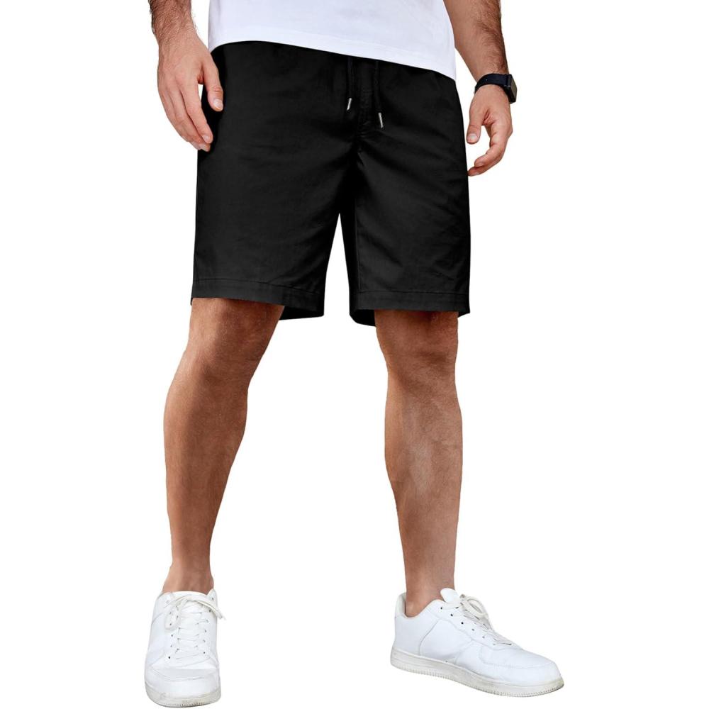 imageCOOFANDY Mens Casual Shorts Cotton Elastic Waist Drawstring Shorts Lightweight Summer Beach ShortsBlack