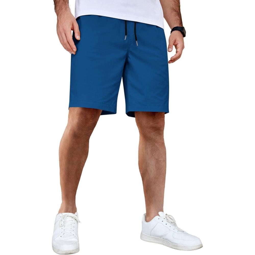 imageCOOFANDY Mens Casual Shorts Cotton Elastic Waist Drawstring Shorts Lightweight Summer Beach ShortsBlue