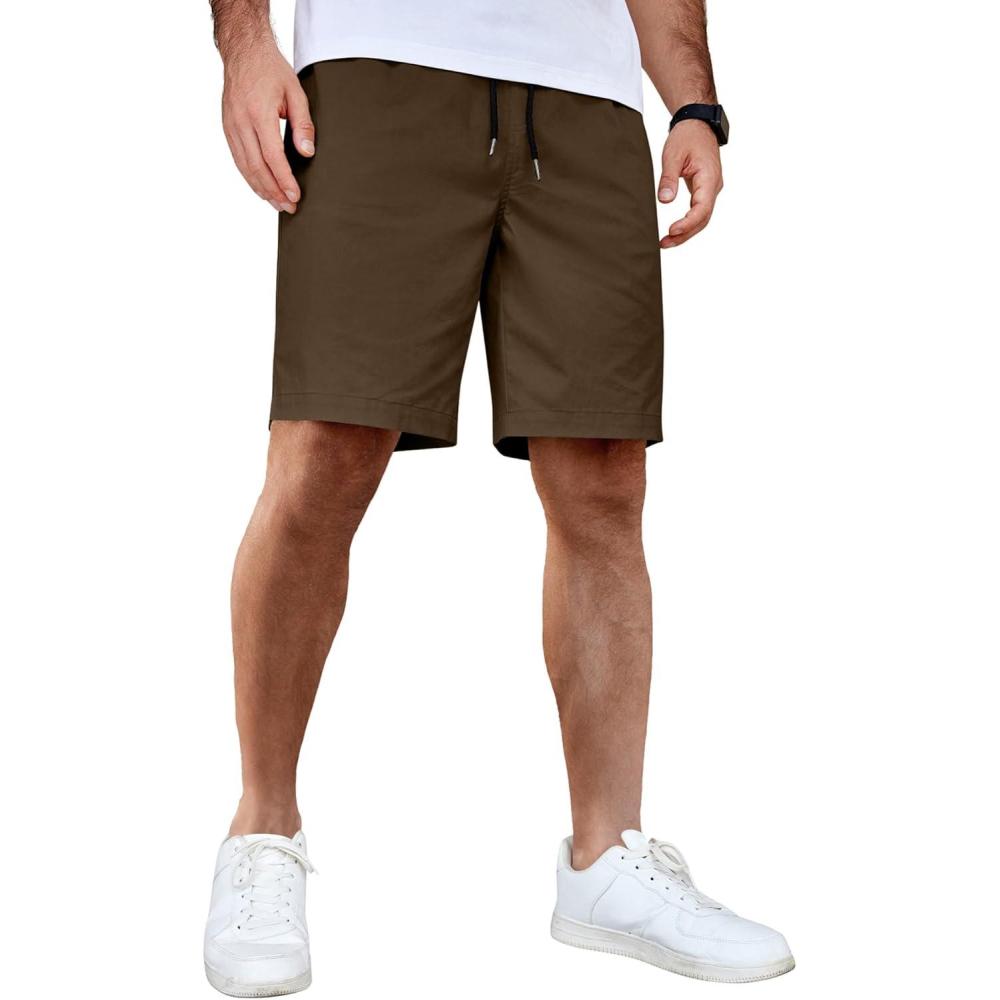 imageCOOFANDY Mens Casual Shorts Cotton Elastic Waist Drawstring Shorts Lightweight Summer Beach ShortsBrown