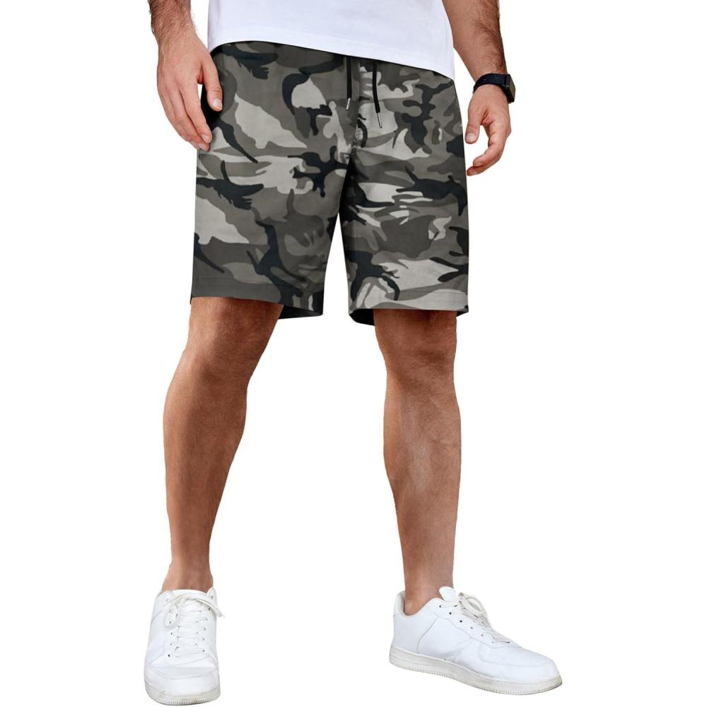 imageCOOFANDY Mens Casual Shorts Cotton Elastic Waist Drawstring Shorts Lightweight Summer Beach ShortsCamouflage 1