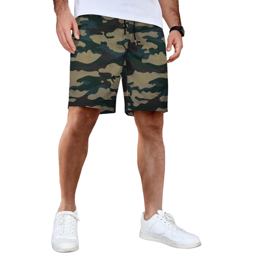 imageCOOFANDY Mens Casual Shorts Cotton Elastic Waist Drawstring Shorts Lightweight Summer Beach ShortsCamouflage 2