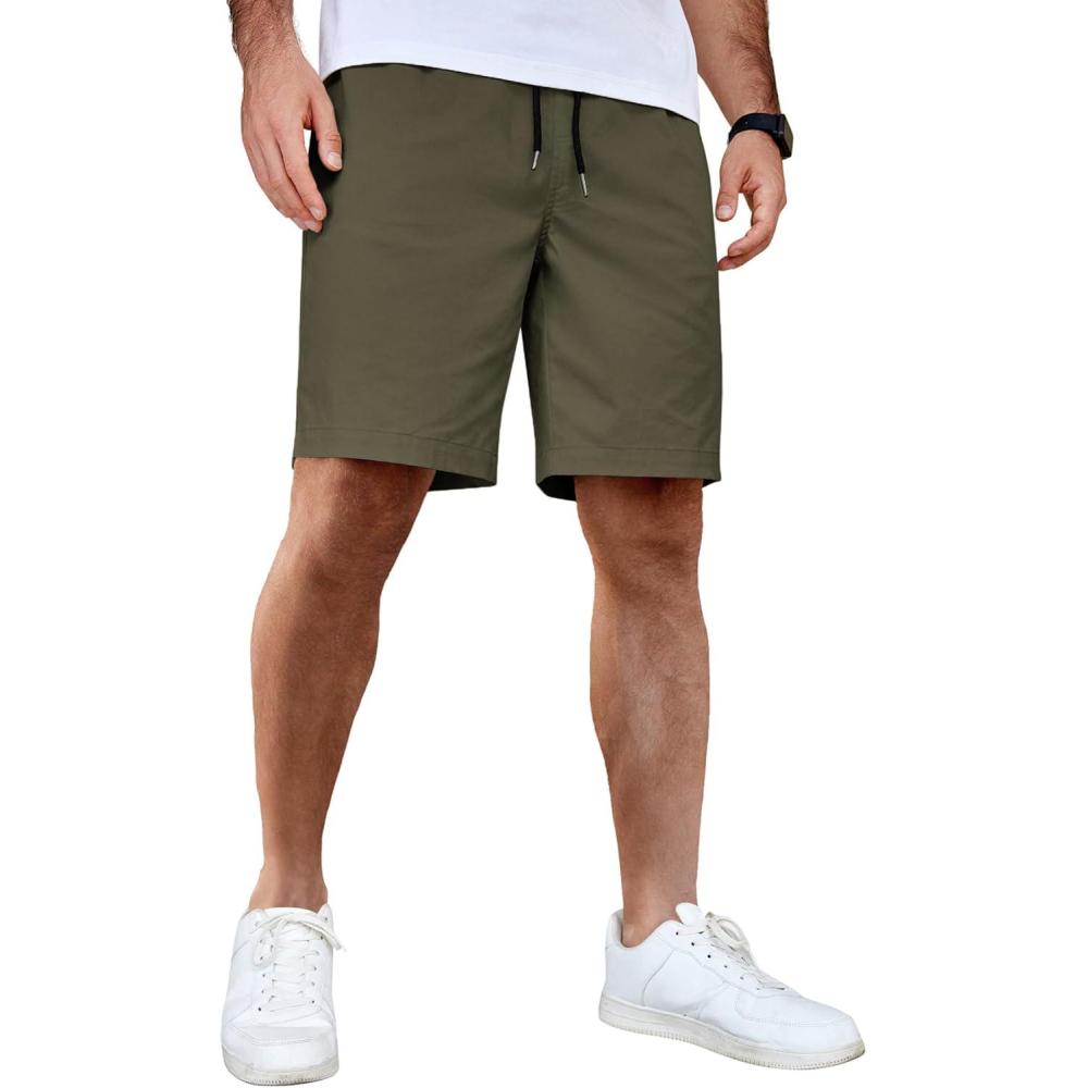 imageCOOFANDY Mens Casual Shorts Cotton Elastic Waist Drawstring Shorts Lightweight Summer Beach ShortsDark Green