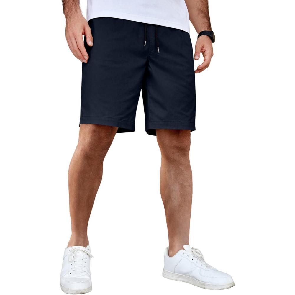 imageCOOFANDY Mens Casual Shorts Cotton Elastic Waist Drawstring Shorts Lightweight Summer Beach ShortsDark Navy Blue
