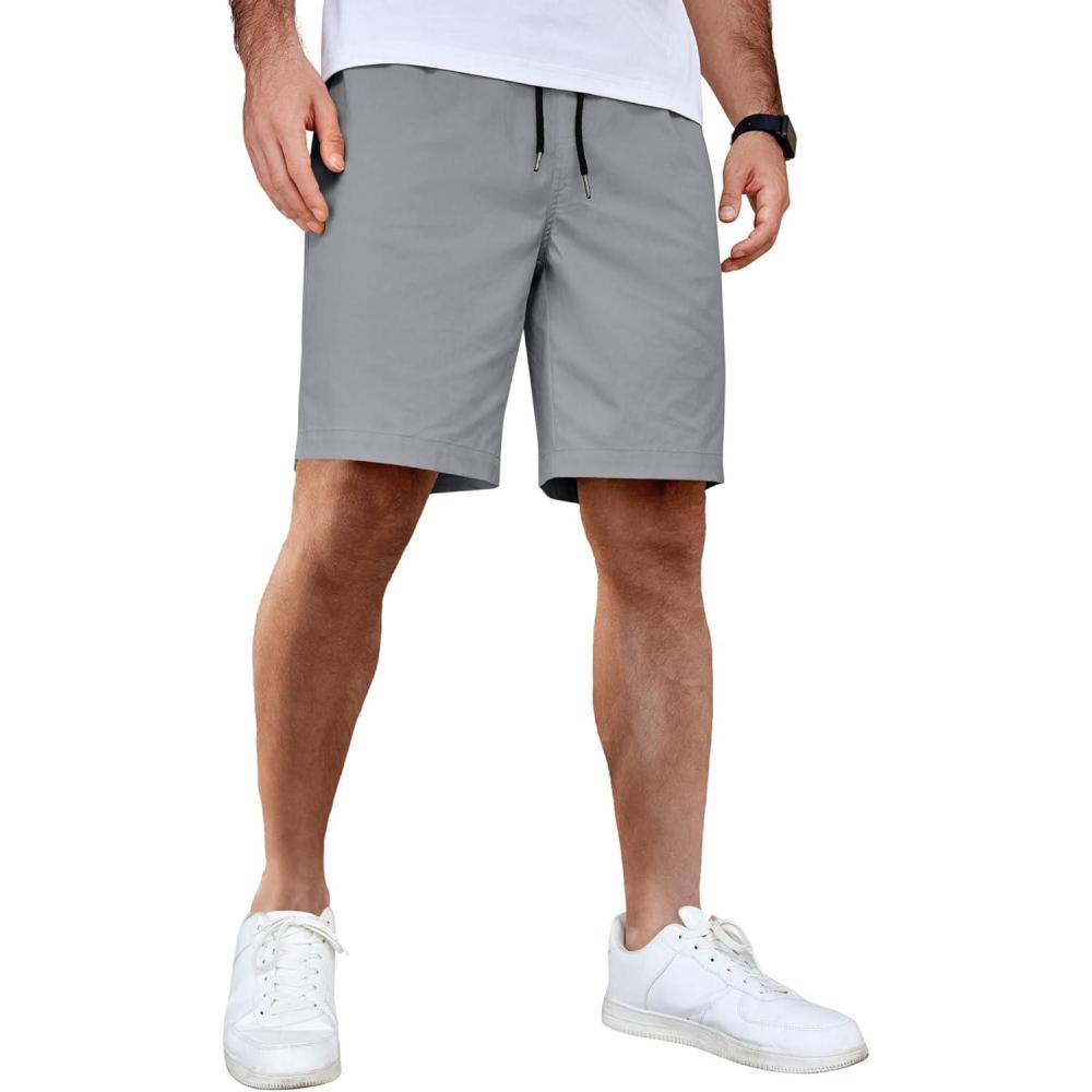 imageCOOFANDY Mens Casual Shorts Cotton Elastic Waist Drawstring Shorts Lightweight Summer Beach ShortsGrey