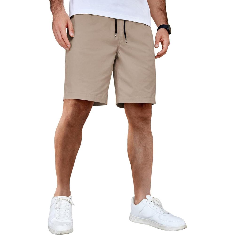 imageCOOFANDY Mens Casual Shorts Cotton Elastic Waist Drawstring Shorts Lightweight Summer Beach ShortsKhaki2
