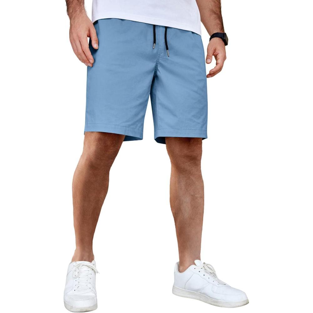 imageCOOFANDY Mens Casual Shorts Cotton Elastic Waist Drawstring Shorts Lightweight Summer Beach ShortsLight Blue