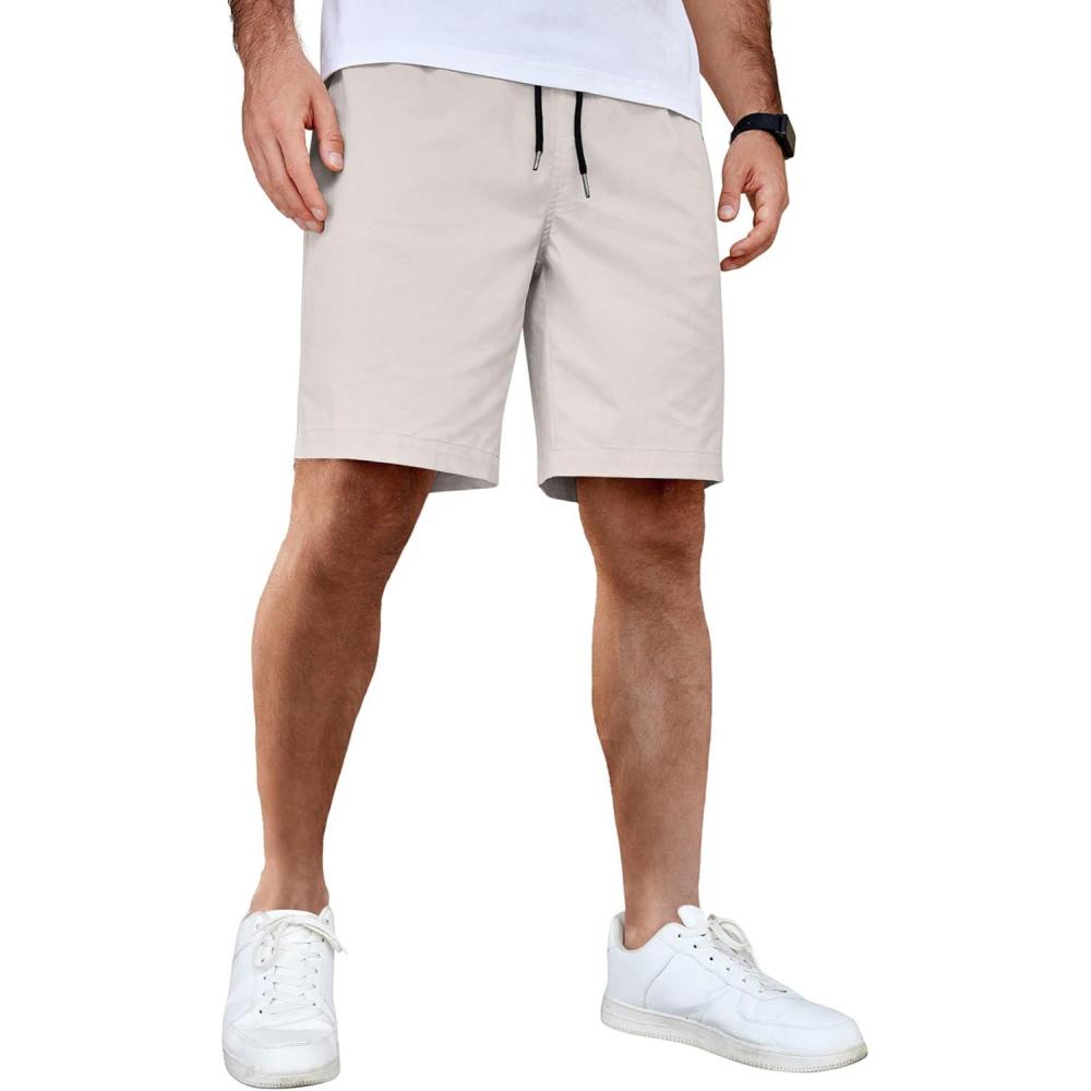 imageCOOFANDY Mens Casual Shorts Cotton Elastic Waist Drawstring Shorts Lightweight Summer Beach ShortsLight Grey