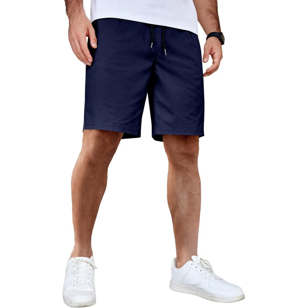 imageCOOFANDY Mens Casual Shorts Cotton Elastic Waist Drawstring Shorts Lightweight Summer Beach ShortsNavy Blue