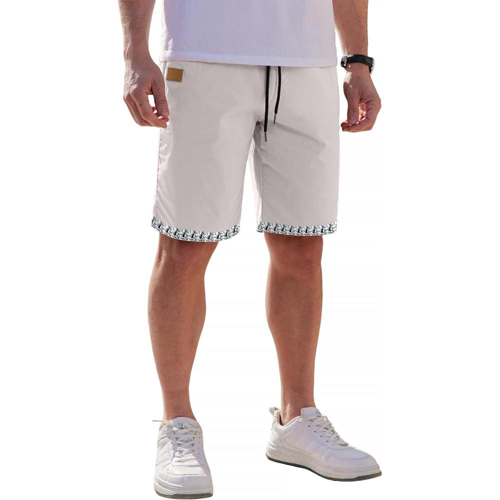 imageCOOFANDY Mens Casual Shorts Cotton Elastic Waist Drawstring Shorts Lightweight Summer Beach ShortsPat1
