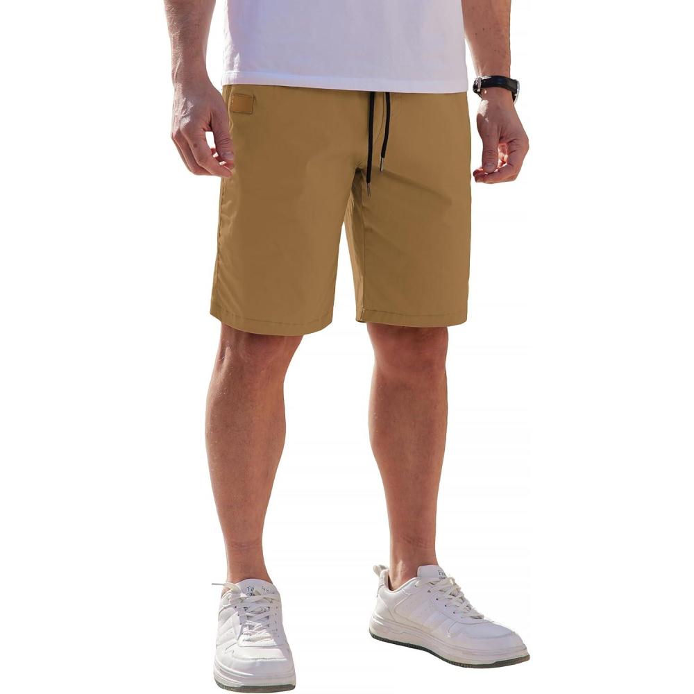imageCOOFANDY Mens Casual Shorts Cotton Elastic Waist Drawstring Shorts Lightweight Summer Beach ShortsTurmeric