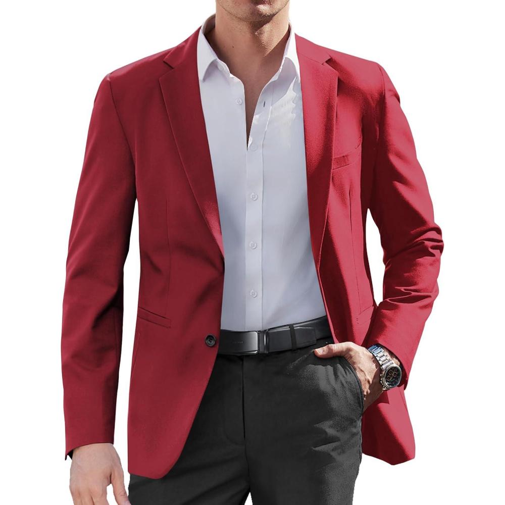 imageCOOFANDY Mens Casual Sport Coat Regular Fit Lightweight Blazers Jacket Two Button Business Suit JacketsRed