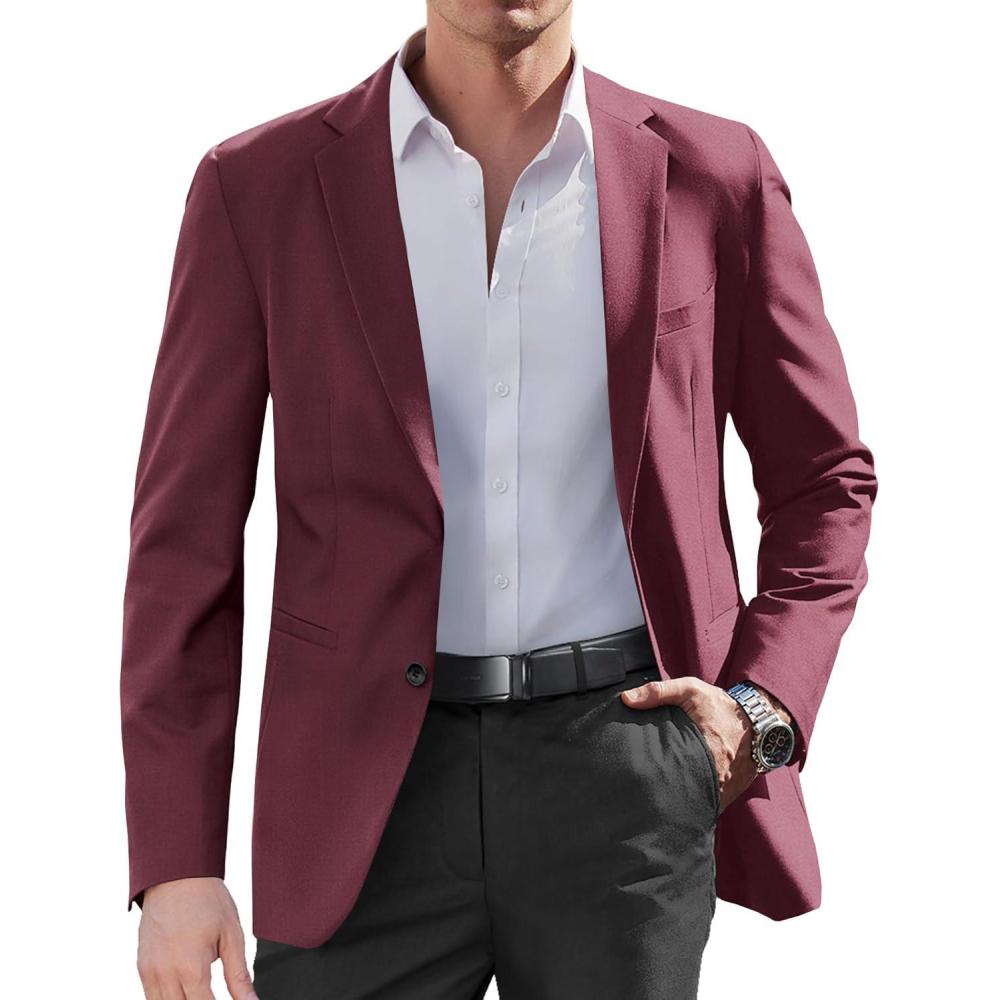 imageCOOFANDY Mens Casual Sport Coat Regular Fit Lightweight Blazers Jacket Two Button Business Suit JacketsWine Red
