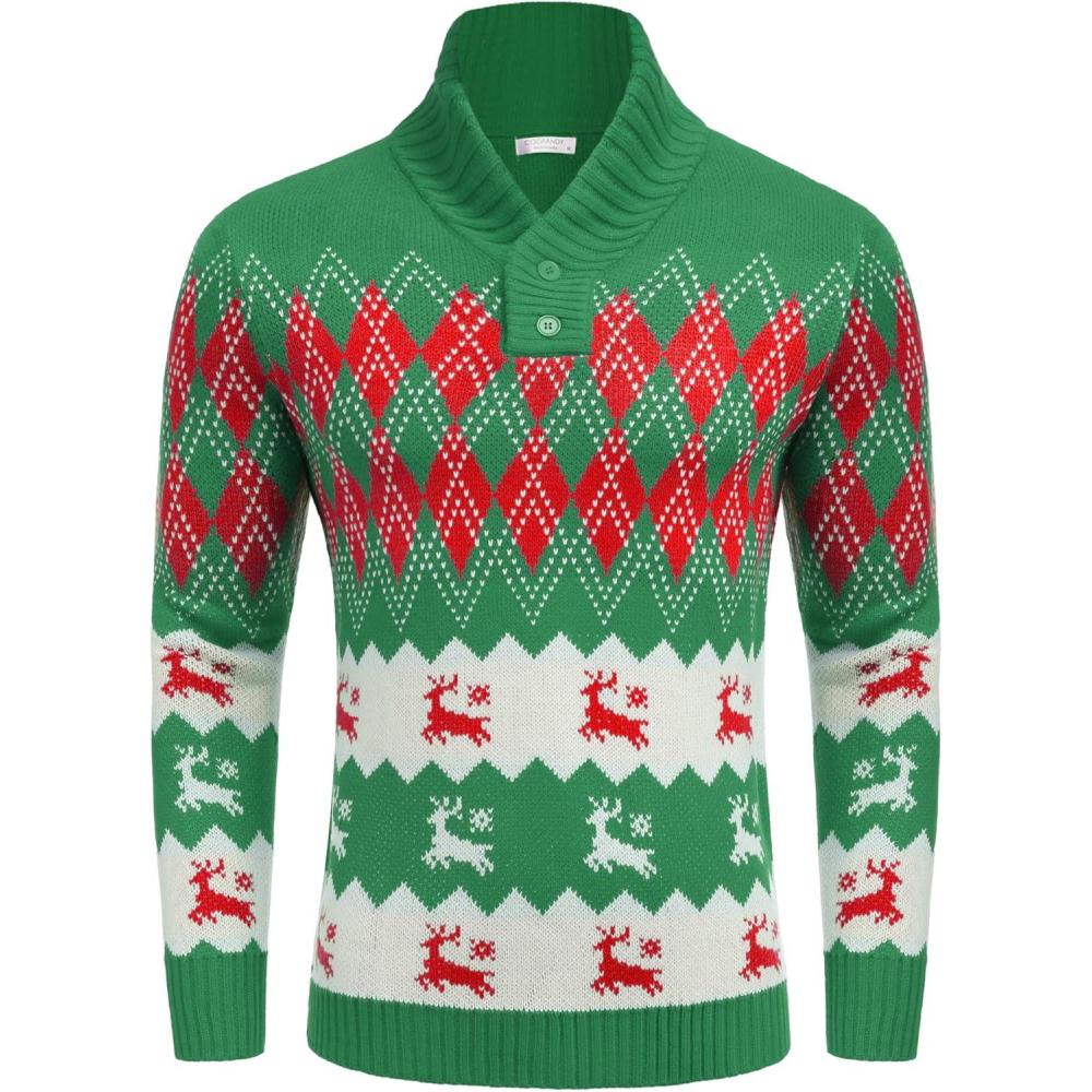 imageCOOFANDY Mens Christmas Sweater Ugly Knitted Xmas Sweaters Casual Snowflake Pullover KnitwearBchristmas Green
