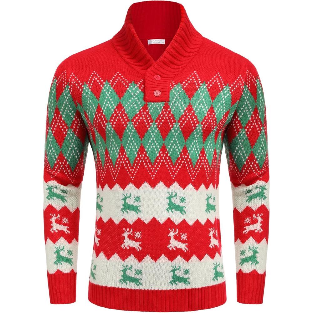 imageCOOFANDY Mens Christmas Sweater Ugly Knitted Xmas Sweaters Casual Snowflake Pullover KnitwearBchristmas Red
