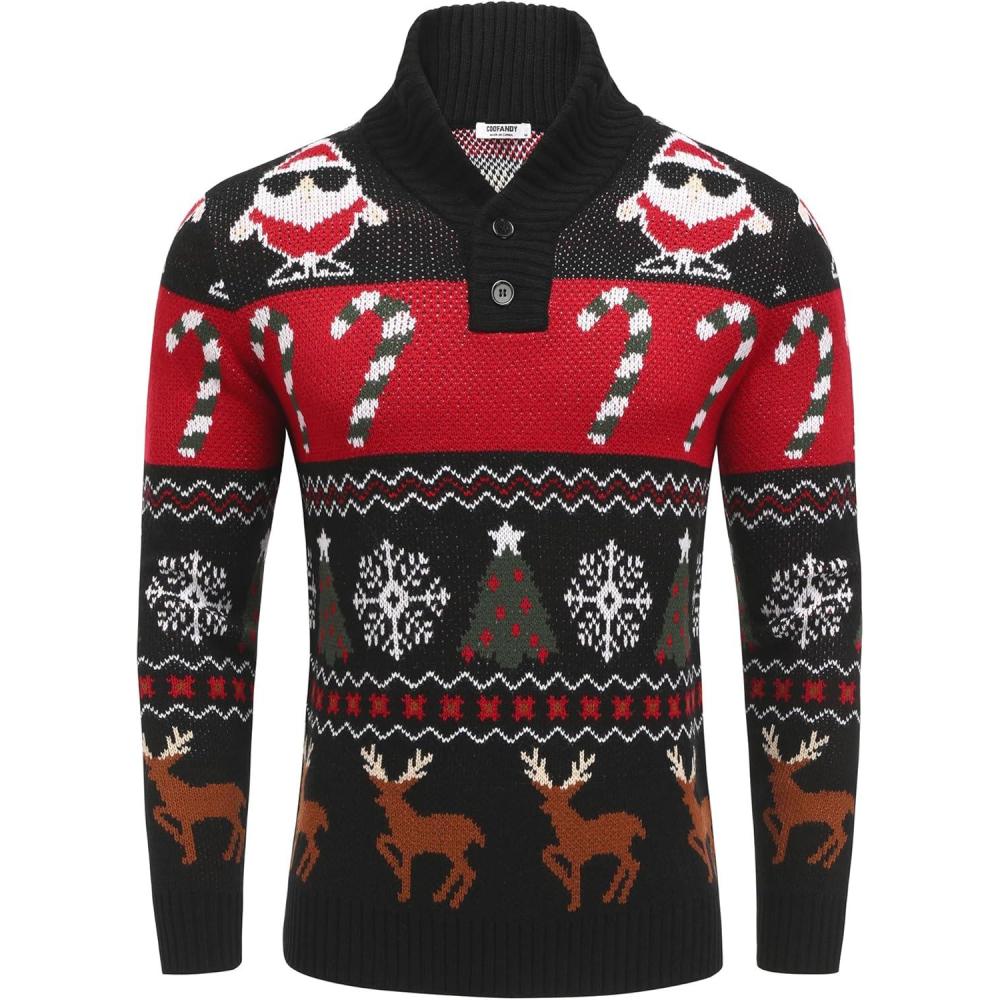 imageCOOFANDY Mens Christmas Sweater Ugly Knitted Xmas Sweaters Casual Snowflake Pullover KnitwearBlack Noel