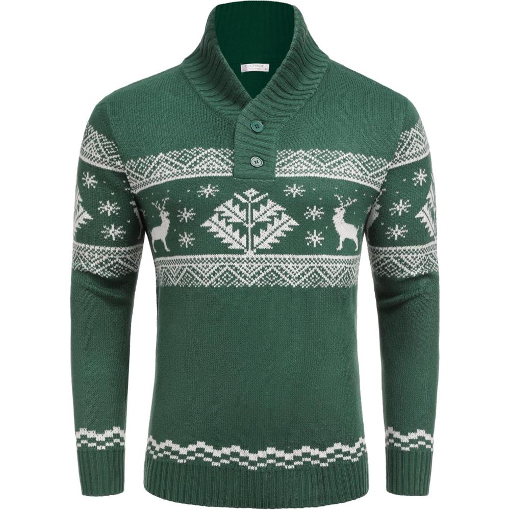 imageCOOFANDY Mens Christmas Sweater Ugly Knitted Xmas Sweaters Casual Snowflake Pullover KnitwearCchristmas Green