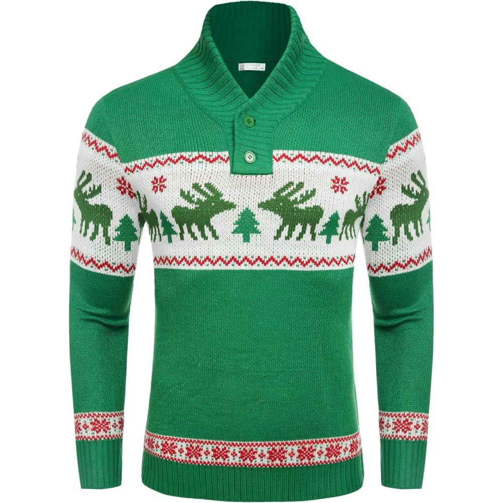 imageCOOFANDY Mens Christmas Sweater Ugly Knitted Xmas Sweaters Casual Snowflake Pullover KnitwearChristmas Green
