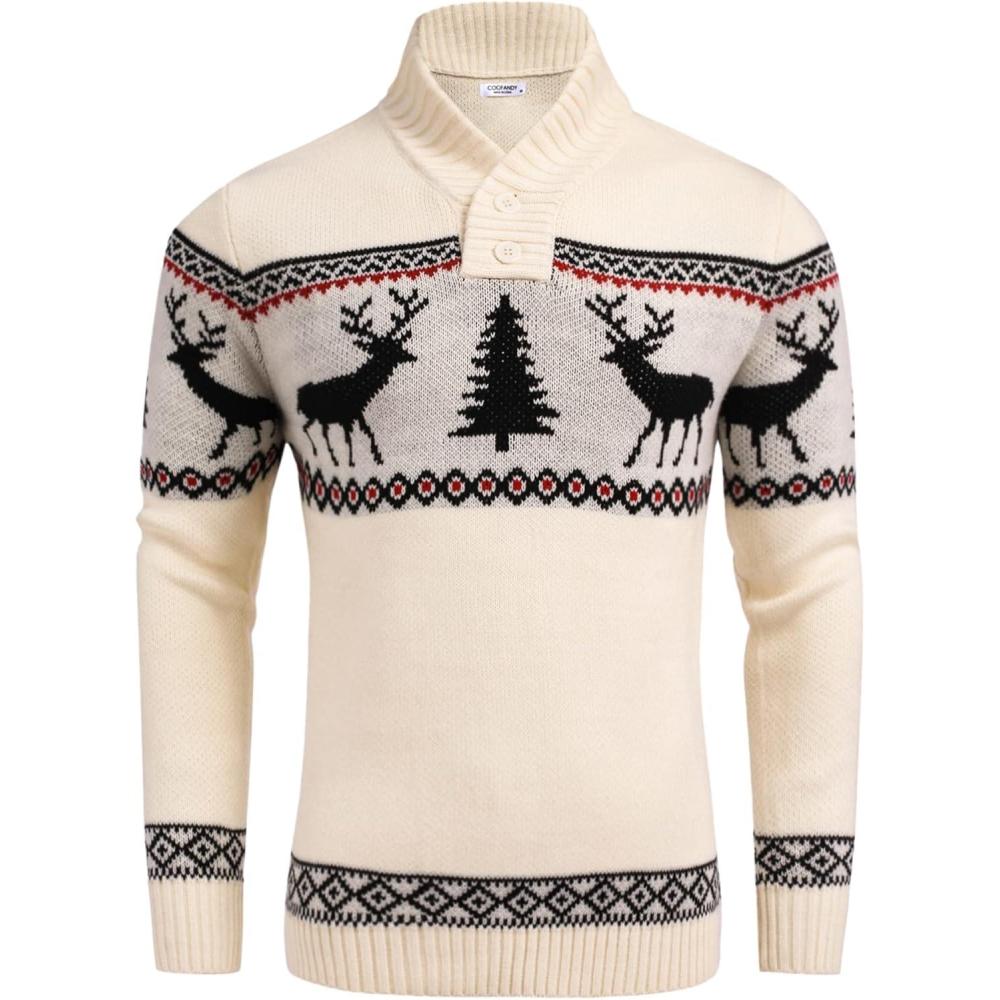 imageCOOFANDY Mens Christmas Sweater Ugly Knitted Xmas Sweaters Casual Snowflake Pullover KnitwearLight Khaki