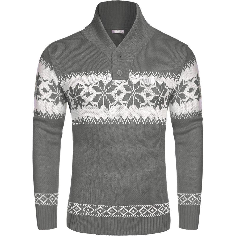 imageCOOFANDY Mens Christmas Sweater Ugly Knitted Xmas Sweaters Casual Snowflake Pullover KnitwearMid Grey Textile