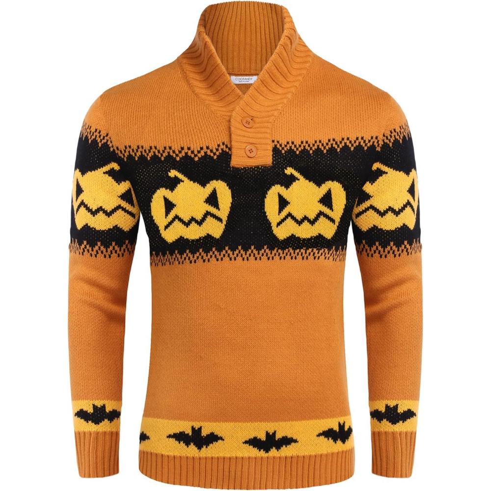imageCOOFANDY Mens Christmas Sweater Ugly Knitted Xmas Sweaters Casual Snowflake Pullover KnitwearPumpkin