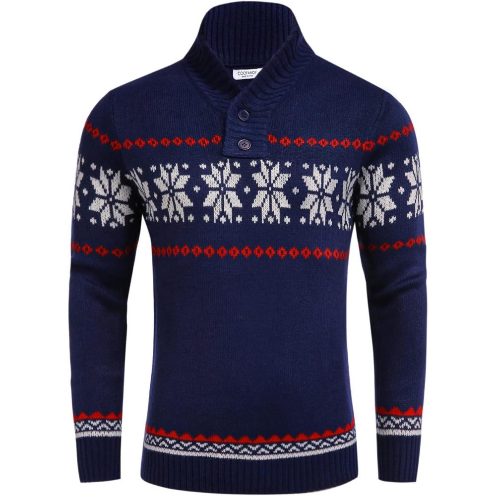 imageCOOFANDY Mens Christmas Sweater Ugly Knitted Xmas Sweaters Casual Snowflake Pullover KnitwearRoyal Blue