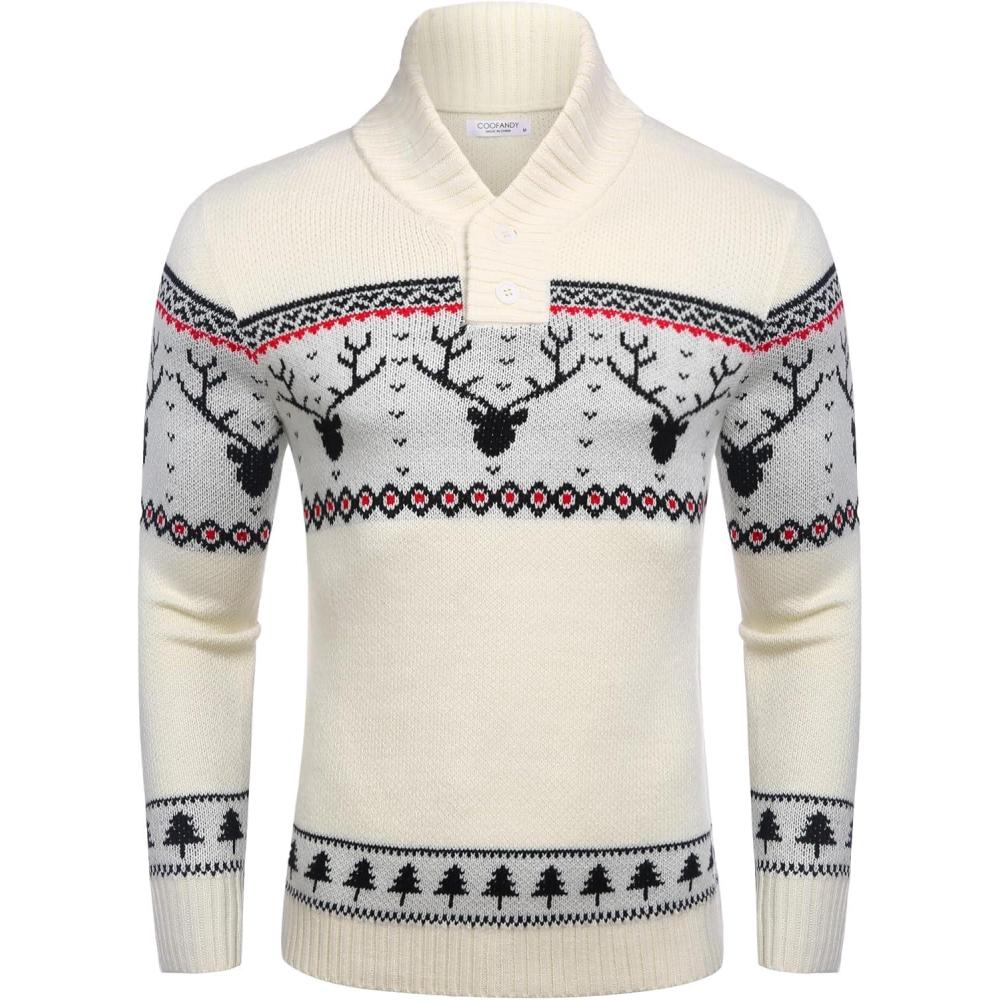 imageCOOFANDY Mens Christmas Sweater Ugly Knitted Xmas Sweaters Casual Snowflake Pullover KnitwearWhite Apricot