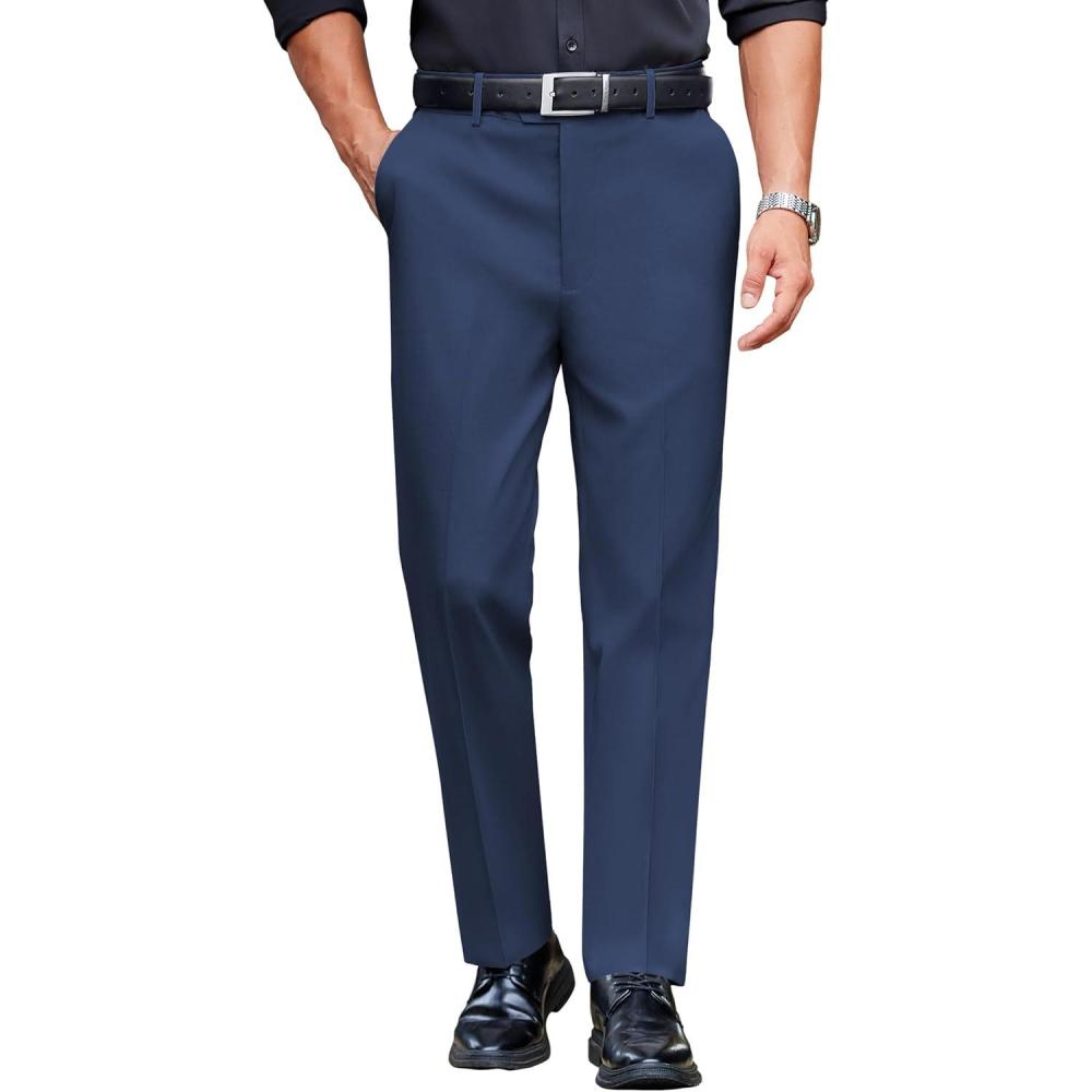 imageCOOFANDY Mens Classic Casual Dress Pants Expandable Waist Suit Pant Slim Fit Flat Front SlacksBlue
