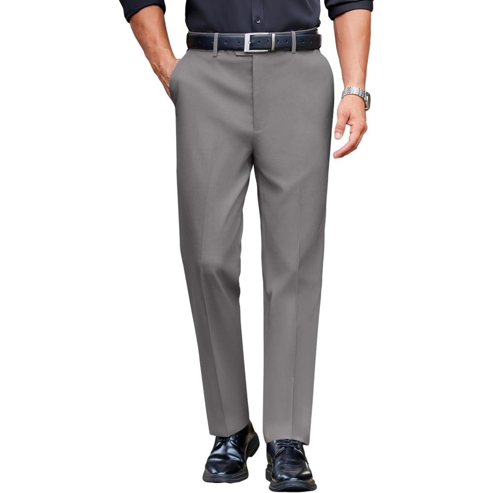 imageCOOFANDY Mens Classic Casual Dress Pants Expandable Waist Suit Pant Slim Fit Flat Front SlacksMoon Grey