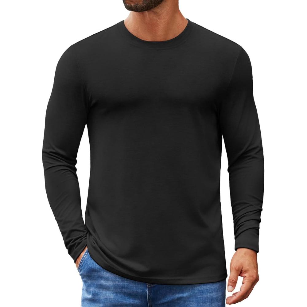 imageCOOFANDY Mens Crew Neck TShirt Long Sleeve Casual Pullover Tees Soft Stretch Basic Tee ShirtsAblack