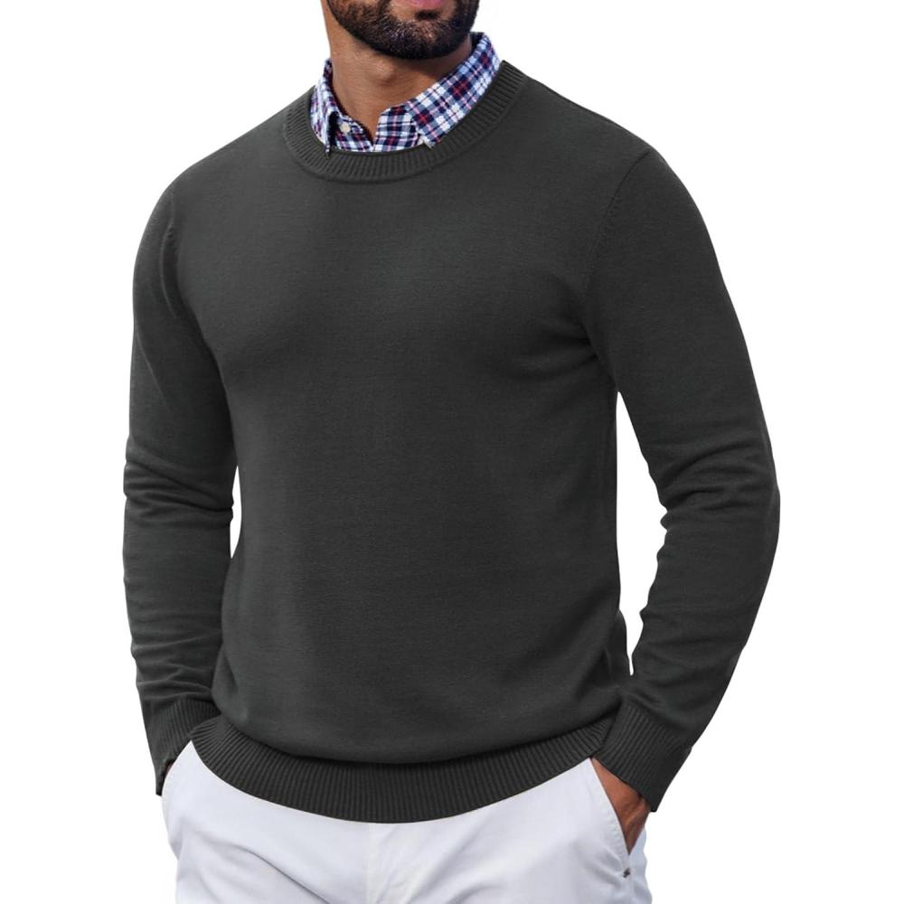 imageCOOFANDY Mens Crewneck Sweater Pullover Knit Sweater Lightweight Sweaters with Ribbing EdgeDark Gray