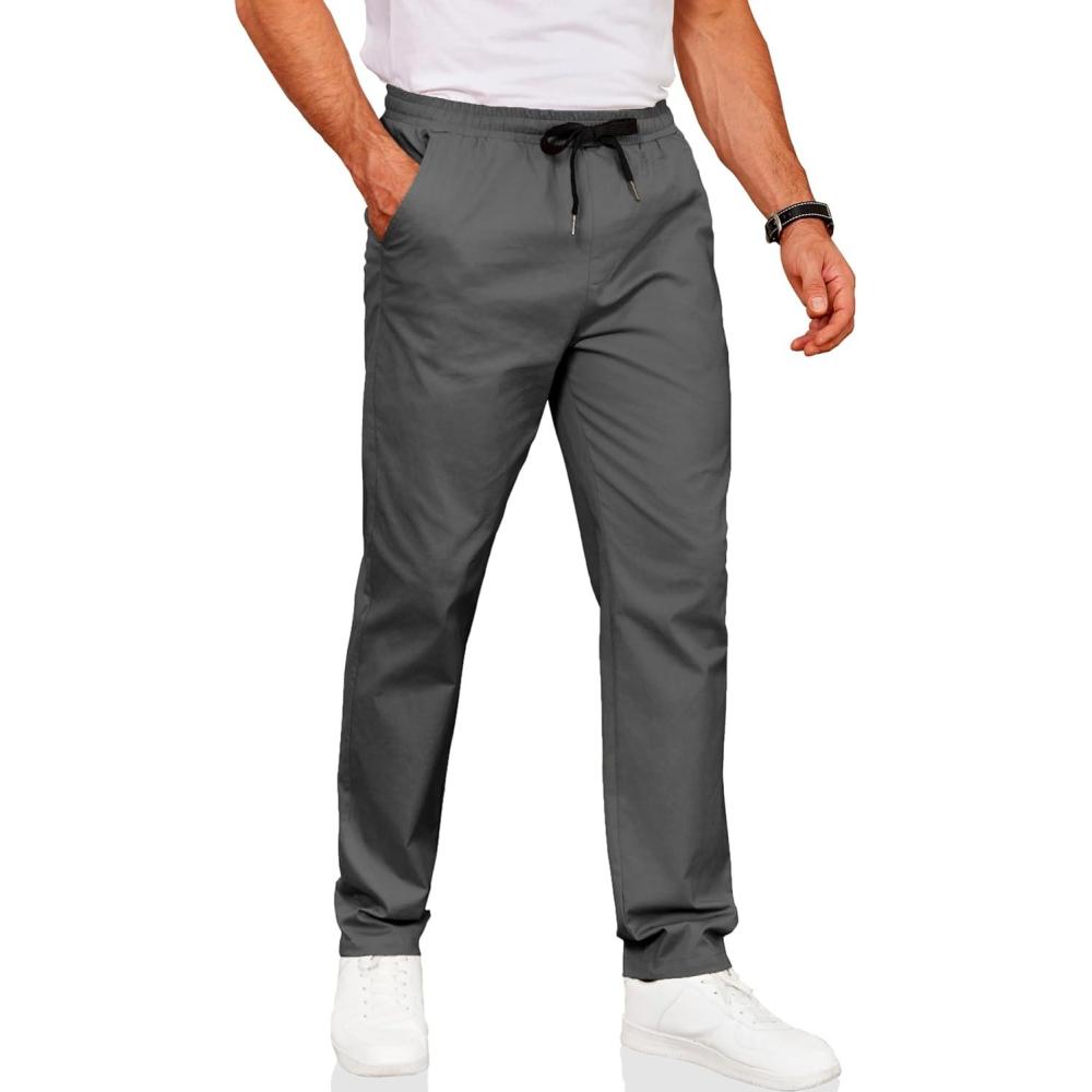 imageCOOFANDY Mens Drawstring Casual Pants Cotton Twill Elastic Waist Chino PantsDark Grey