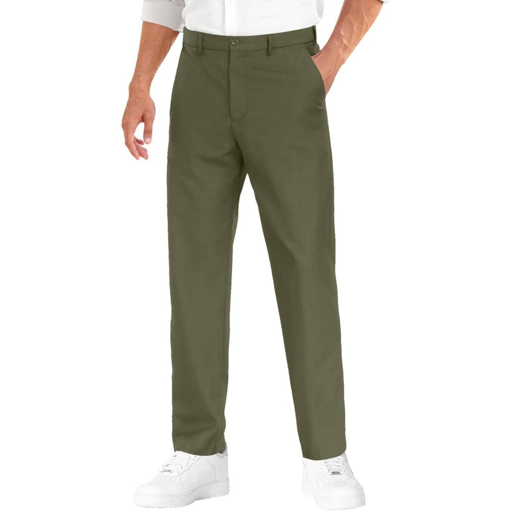 imageCOOFANDY Mens Dress Pants Expandable Waist Wrinkle Free Suit Pants Flat Front Casual Dress SlacksArmy Green