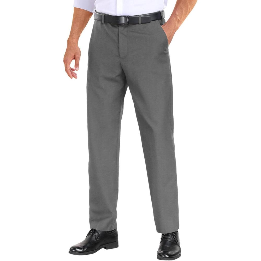 imageCOOFANDY Mens Dress Pants Expandable Waist Wrinkle Free Suit Pants Flat Front Casual Dress SlacksDark Grey