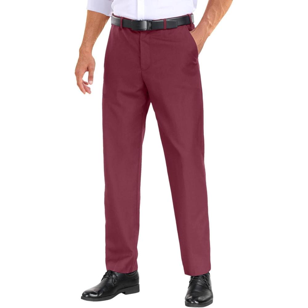 imageCOOFANDY Mens Dress Pants Expandable Waist Wrinkle Free Suit Pants Flat Front Casual Dress SlacksMaroon Red