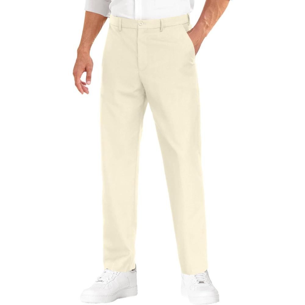 imageCOOFANDY Mens Dress Pants Expandable Waist Wrinkle Free Suit Pants Flat Front Casual Dress SlacksMilky White