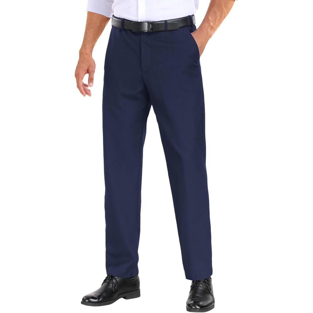 imageCOOFANDY Mens Dress Pants Expandable Waist Wrinkle Free Suit Pants Flat Front Casual Dress SlacksNavy Blue