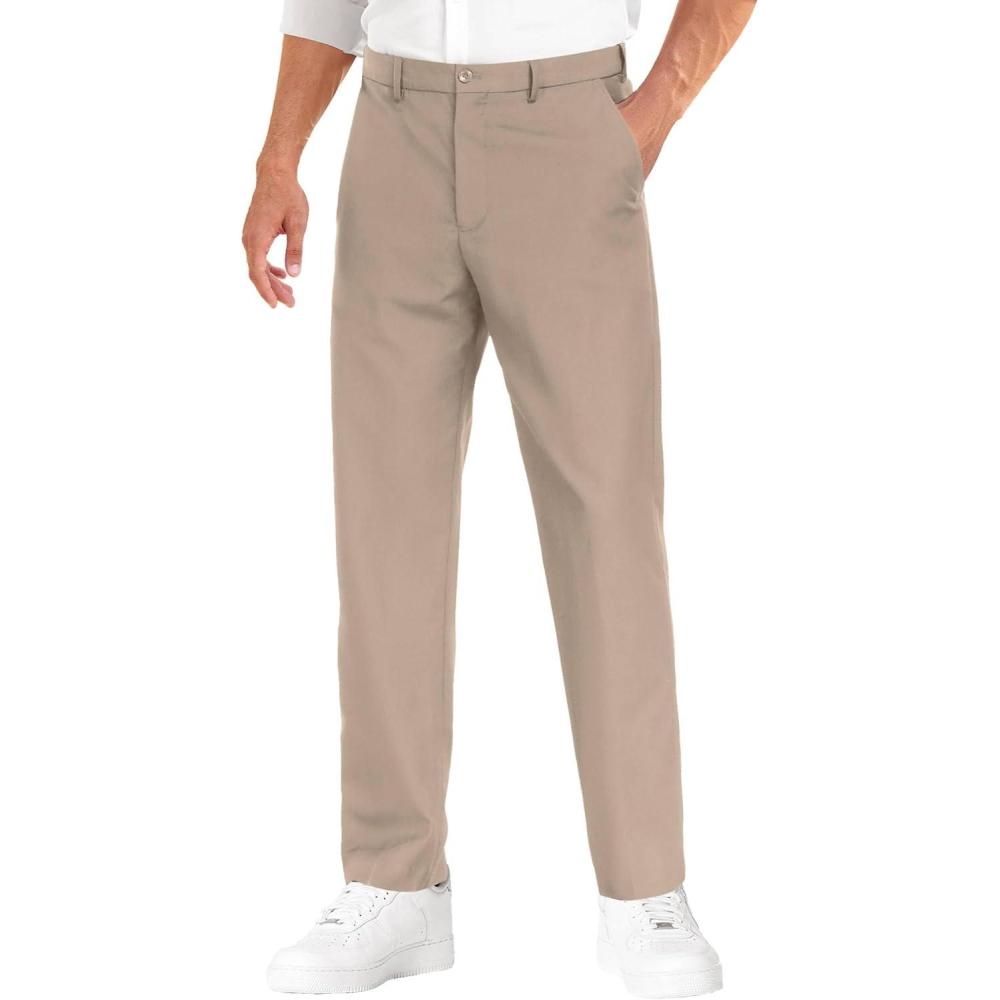 imageCOOFANDY Mens Dress Pants Expandable Waist Wrinkle Free Suit Pants Flat Front Casual Dress SlacksTan