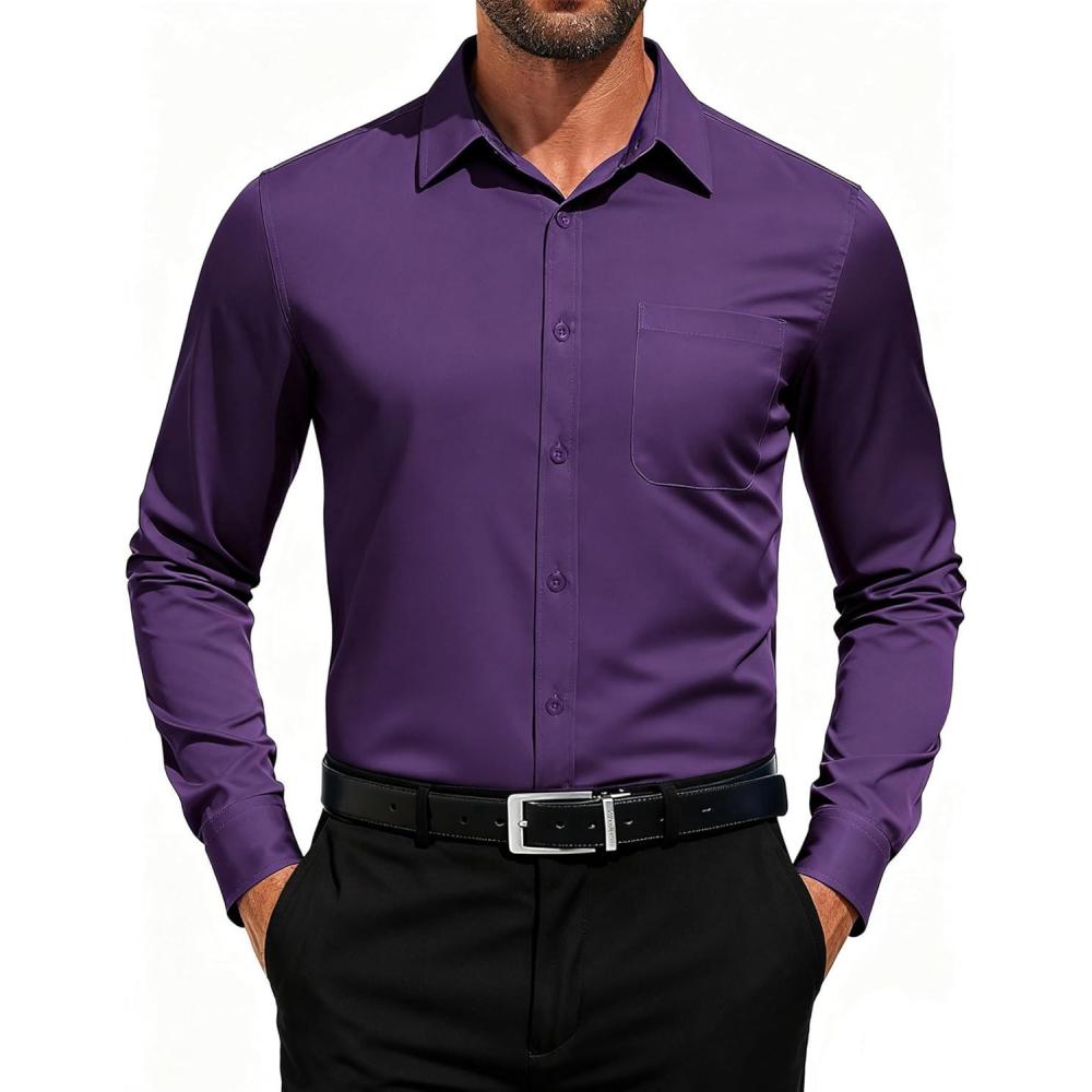 imageCOOFANDY Mens Dress Shirts Long Sleeve Button Down Formal Shirt Regular Fit Solid Business Casual ShirtsDark Purple