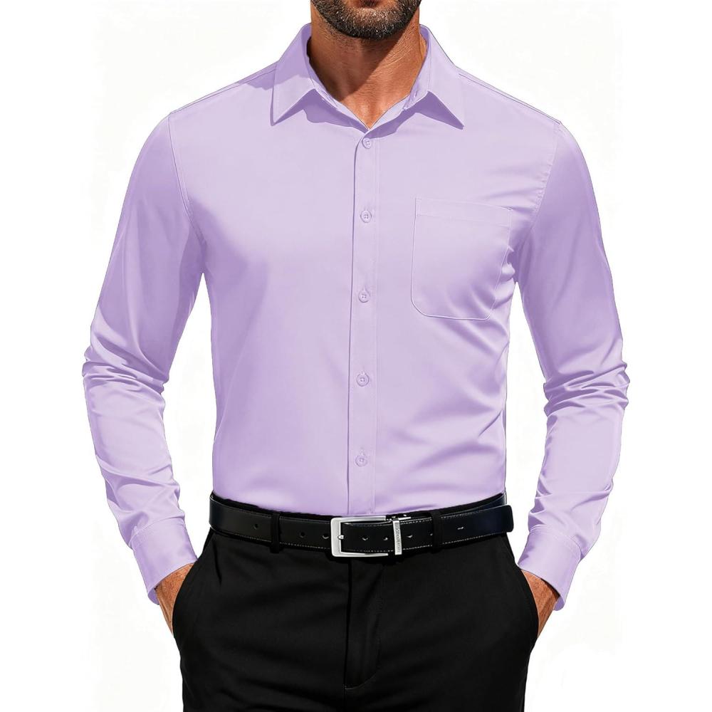 imageCOOFANDY Mens Dress Shirts Long Sleeve Button Down Formal Shirt Regular Fit Solid Business Casual ShirtsPurple