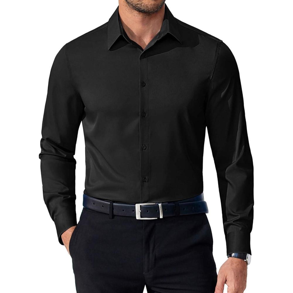 imageCOOFANDY Mens Dress Shirts Long Sleeve Button Down Shirts Regular Fit Business Casual ShirtsBlack