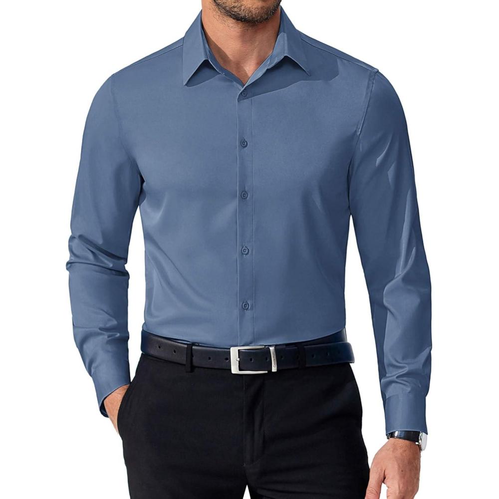 imageCOOFANDY Mens Dress Shirts Long Sleeve Button Down Shirts Regular Fit Business Casual ShirtsBlue