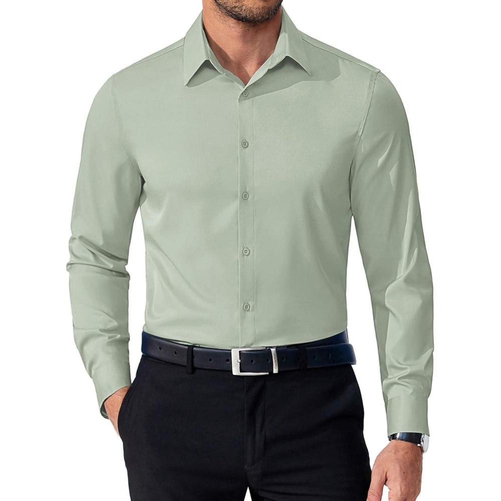 imageCOOFANDY Mens Dress Shirts Long Sleeve Button Down Shirts Regular Fit Business Casual ShirtsLight Green