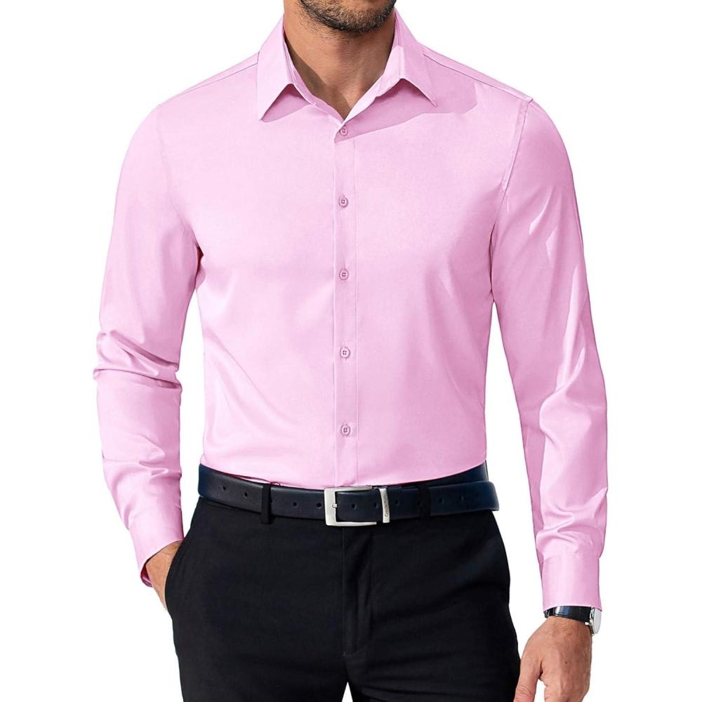 imageCOOFANDY Mens Dress Shirts Long Sleeve Button Down Shirts Regular Fit Business Casual ShirtsPink