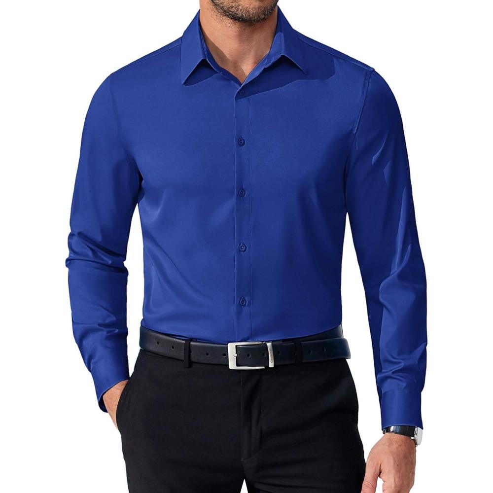 imageCOOFANDY Mens Dress Shirts Long Sleeve Button Down Shirts Regular Fit Business Casual ShirtsRoyal Blue