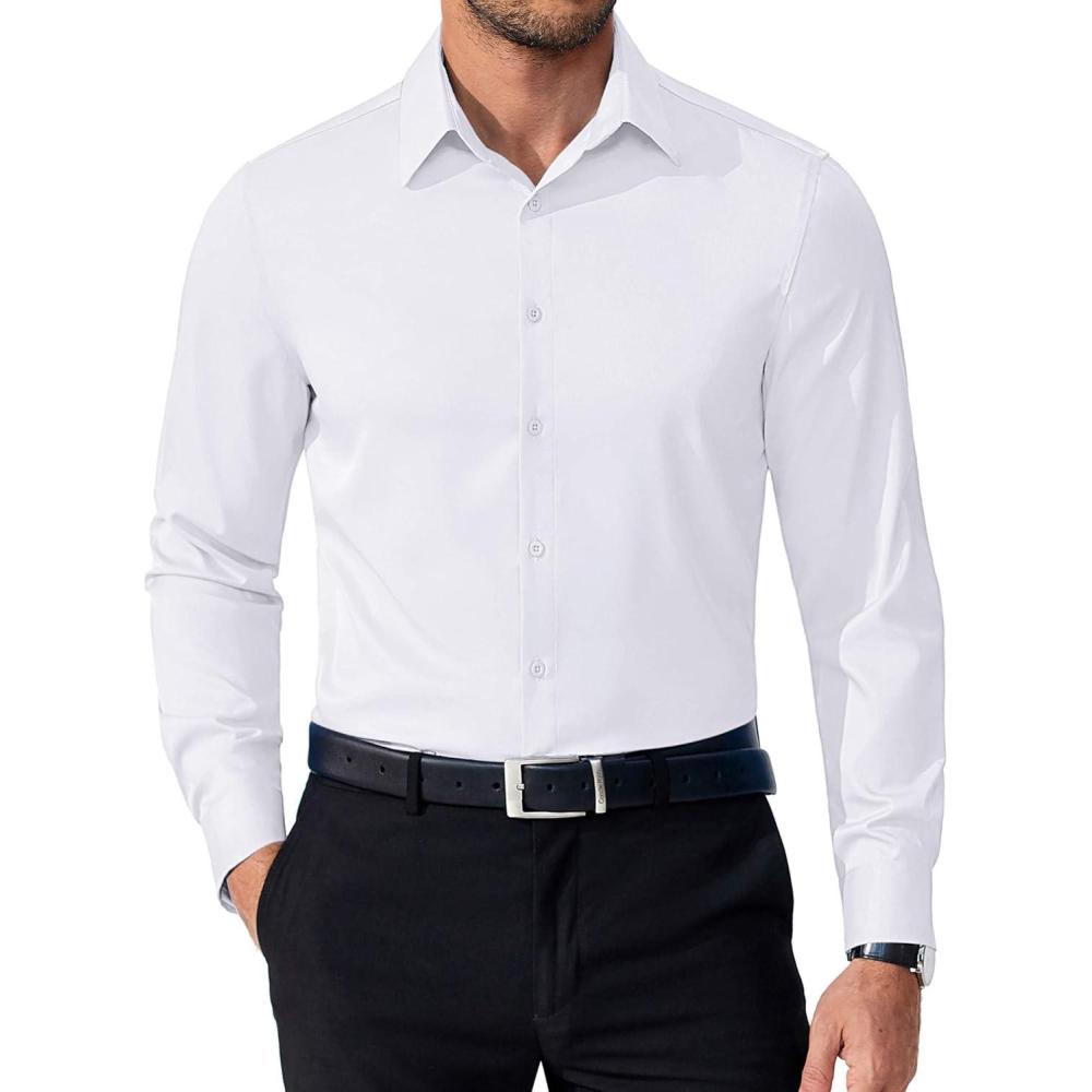 imageCOOFANDY Mens Dress Shirts Long Sleeve Button Down Shirts Regular Fit Business Casual ShirtsWhite